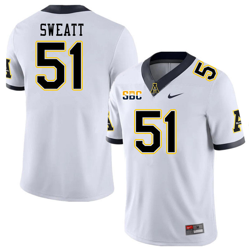 Men #51 Cayden Sweatt Appalachian State Mountaineers College Football Jerseys Stitched Sale-White